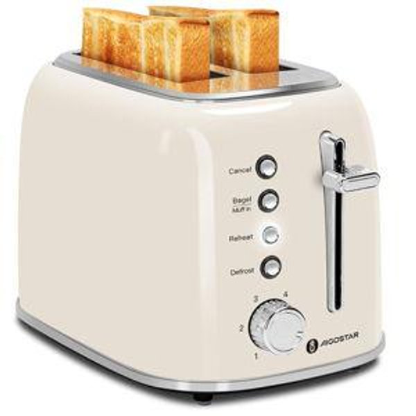 Aigostar Toaster 2 Slice, Retro Extra-Wide Slot Toasters Best Rated Prime for Toasting Bagels, Breads, Waffles & More, Cancel, Defrost & 6 Browning, Removable Crumb Tray, Stainless Steel, Cream White