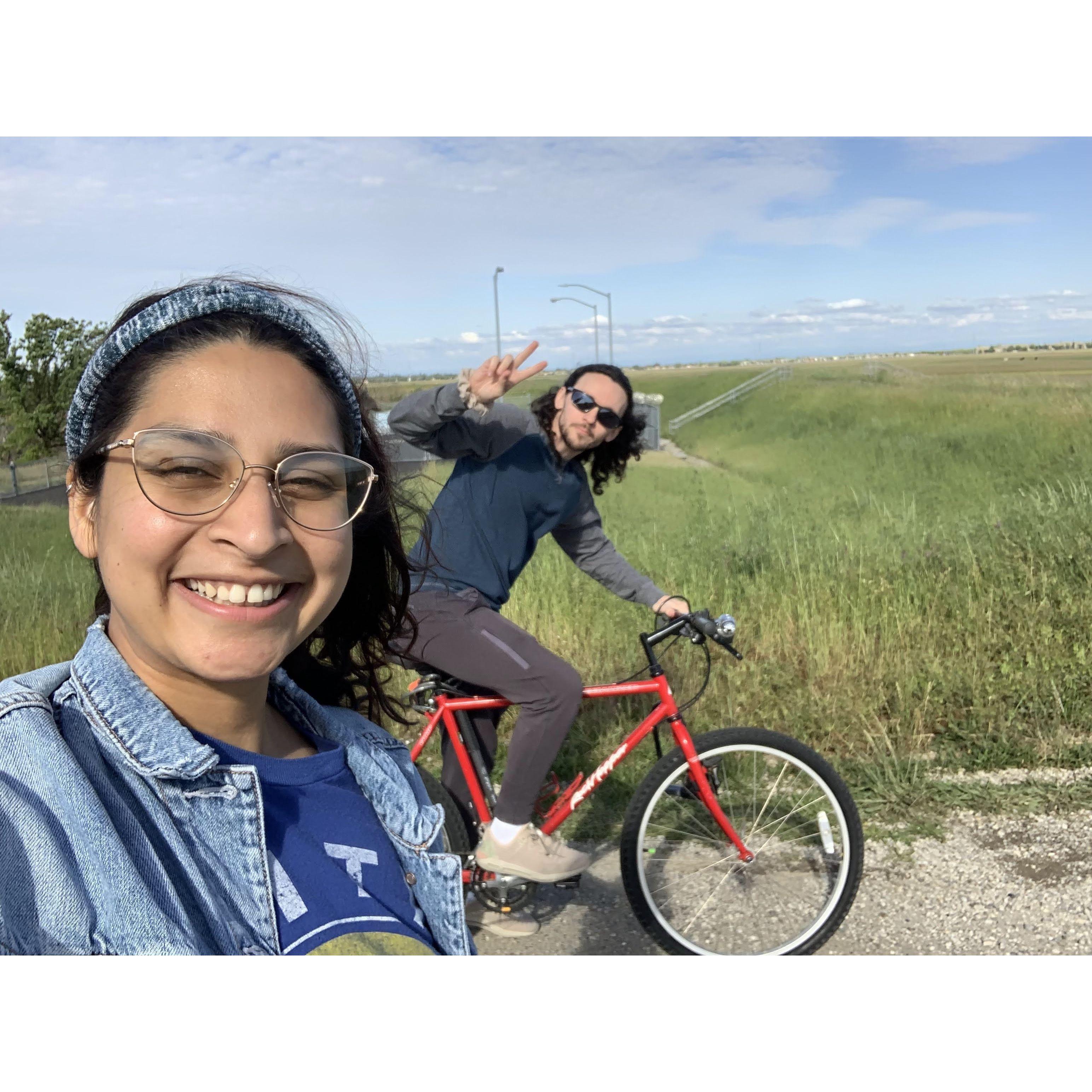 Post third year medical school exam biking to discuss our answers. Abha would always get it right and David would argue for his answer. :D