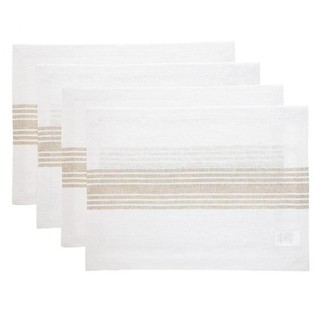 Solino Home Farmhouse Stripe Placemats  – 14 x 19 Inch, Set of 4 – 100% Natural Fabric, European Flax, Handcrafted with Mitered Corners – Natural & White