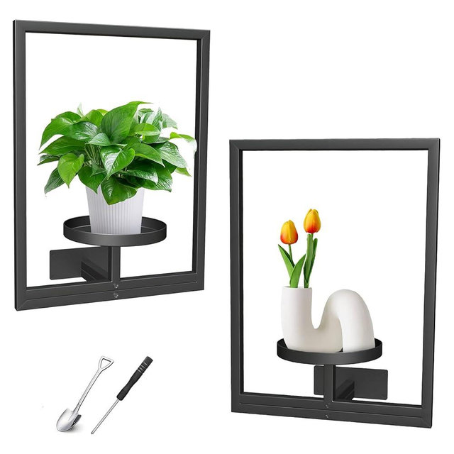 Plant Frames Wall Decor, 2 Pack Plant Stand Indoor Window Plant Shelves, Metal Hanging Picture Plant Frame Holder, Modern Floating Ornament Rack for Multiple Plants Home, Office, and Garden