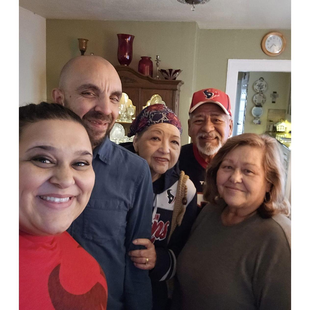 Sheila's Godparents & Mom. Jarrod met them when he surprised Sheila & Uncle Julio with tickets to the Texans game. (Houston won!)