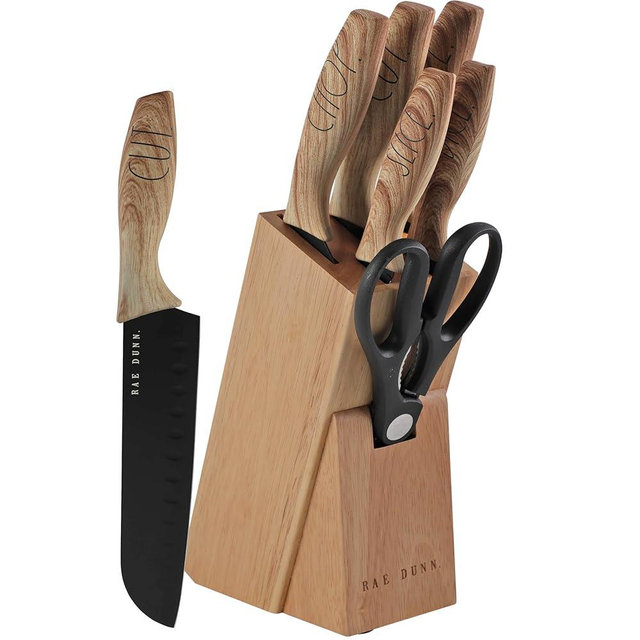 Rae Dunn 7PCS Knife Set with Block for kitchen, Stainless Steel Razor-Sharp Blade, Triple Riveted Ergonomic Handle,Essential Knife Set
