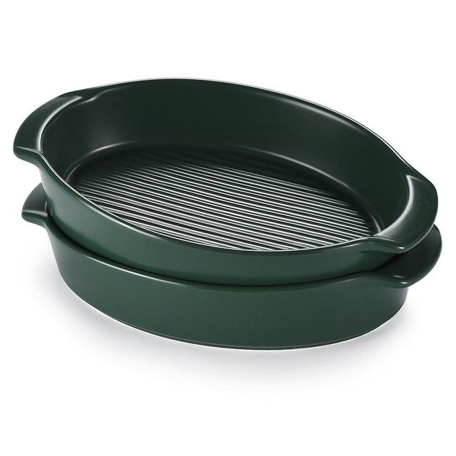 Bruntmor Oval Baking Dish Set for Oven, Durable & Versatile - Ceramic Serving Dishes - Oven Safe Au Gratin Baking Dishes Pans - Ideal for Any Occasions - Housewarming Gift - Set of 2 - Dark Green