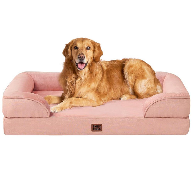 EHEYCIGA Orthopedic Dog Beds for Extra Large Dogs, Waterproof Memory Foam XL Pet Bed with Sides, Non-Slip Bottom and Egg-Crate Foam Big Dog Couch Bed with Washable Removable Cover, Dusty Pink