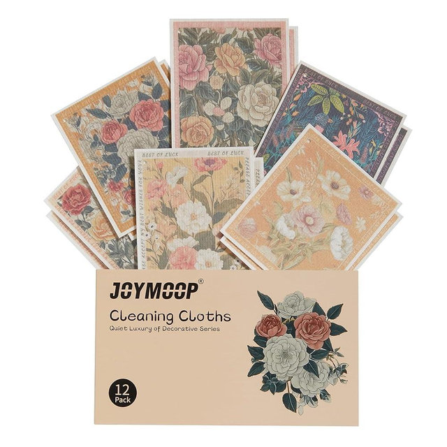 JOYMOOP 12 Pack Decorate Cleaning Cloth (Quiet Luxury of Decorative Series), Reusable Absorbent Dish Towels, Non-Scratch Washable Rags for Cookware, Kitchen and Household Cleaning - 6.7×7.9 inch