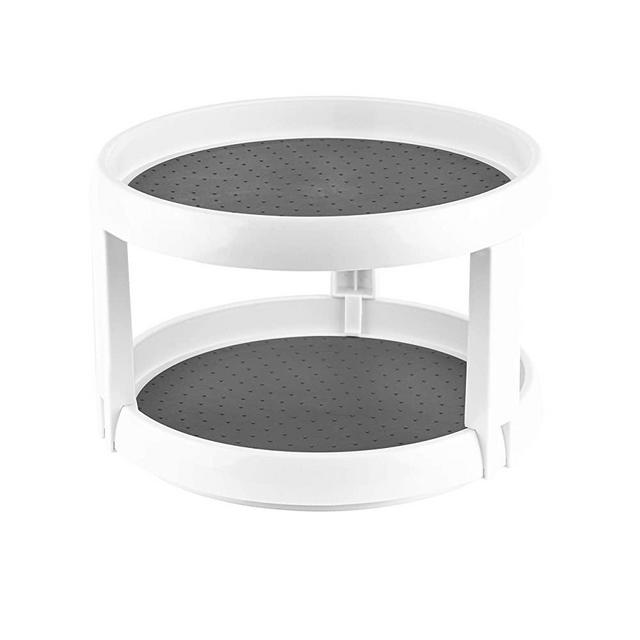 Homeries 2-Tier Lazy Susan Turntable - Tiered Rotating Kitchen Spice Organizer for Cabinets, Pantry, Bathroom, Refrigerator - Non-Skid Surface & Rimmed Edge