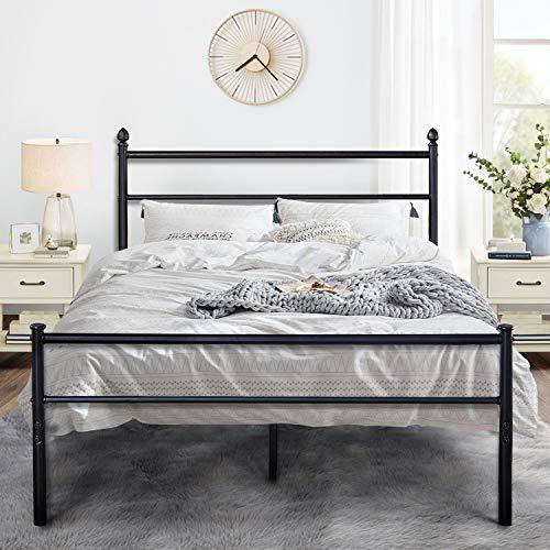 VECELO Metal Bed Frame Platform Mattress Foundation/Box Spring Replacement with Headboard & Footboard, Queen, Black