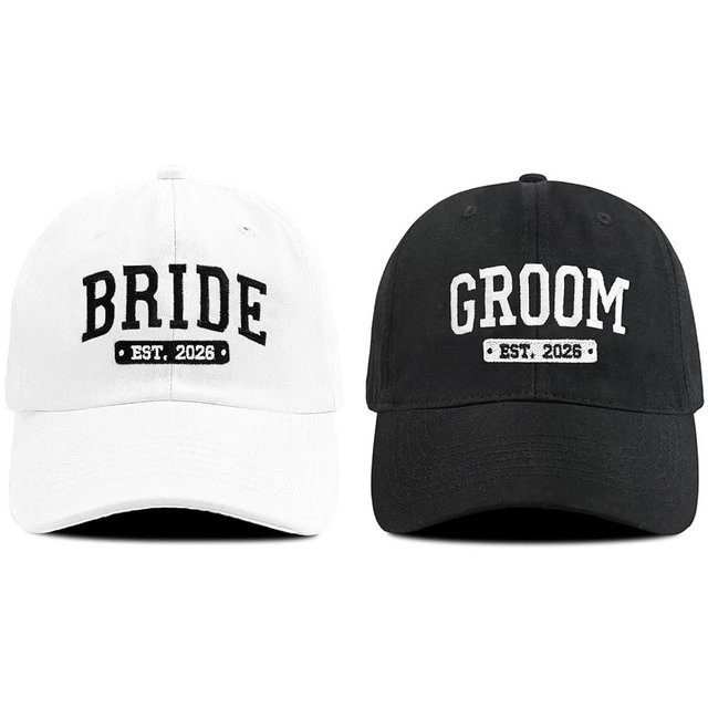 Bride and Groom Hats for Wedding Gifts, Engagement Anniversary Honeymoon Gifts for Newlyweds Couples Baseball Cap