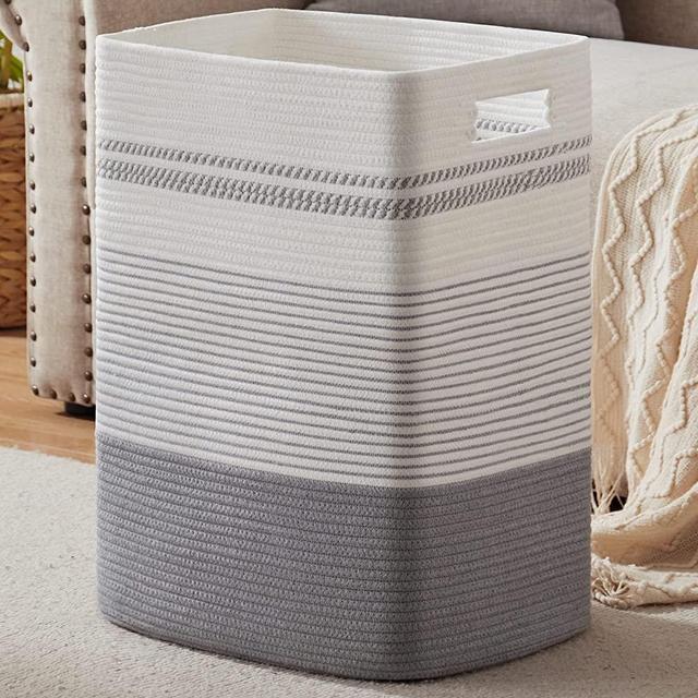 SIXDOVE Laundry Hamper, Large Woven Rope Tall Laundry Basket with Handles, 22" X 17" X 13", Decorative Storage Basket for Clothes and Blankets in Living room, Bedroom, Grey & White
