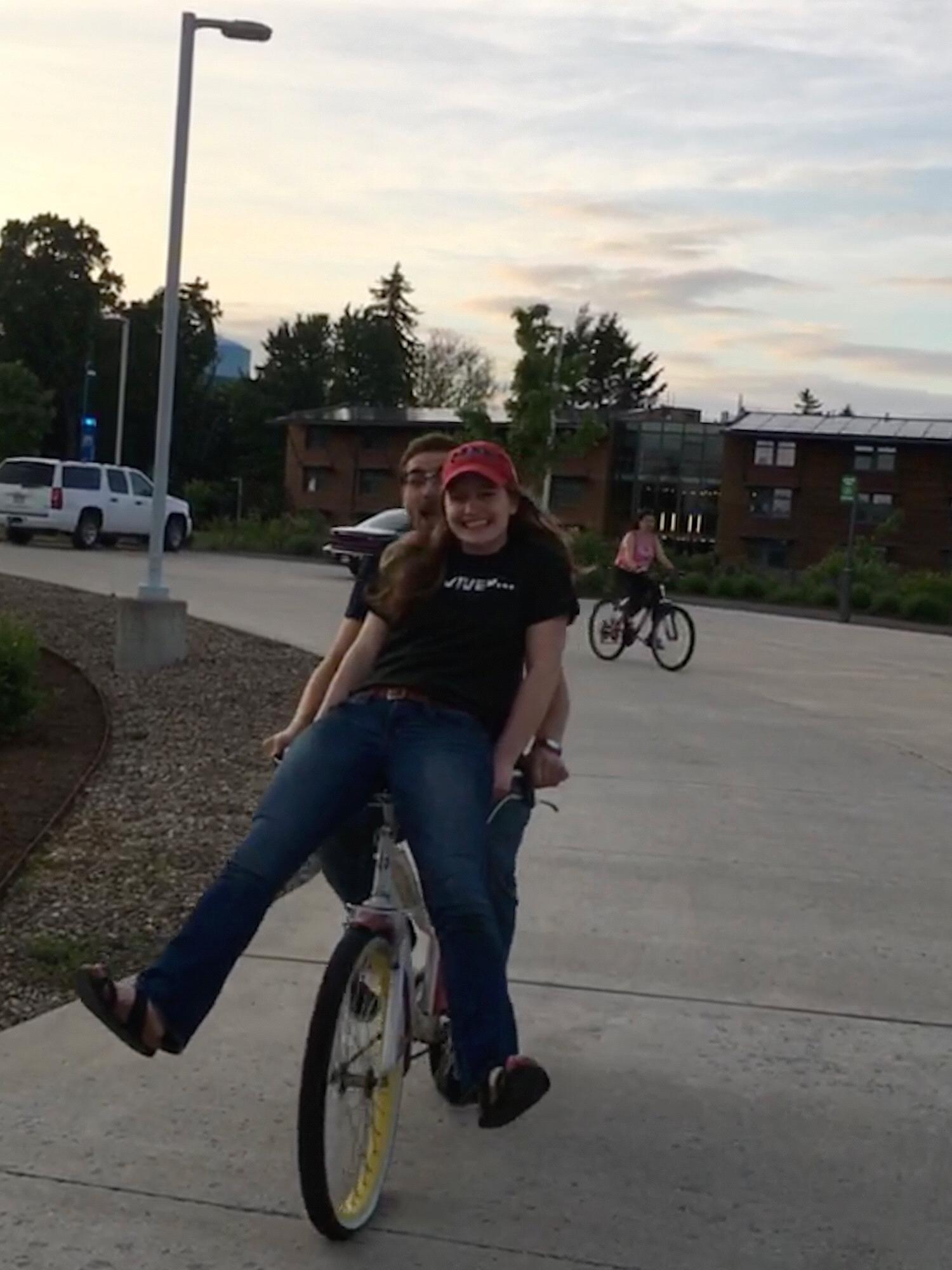 Taking our lives in our hands on a bike with no air in the tires