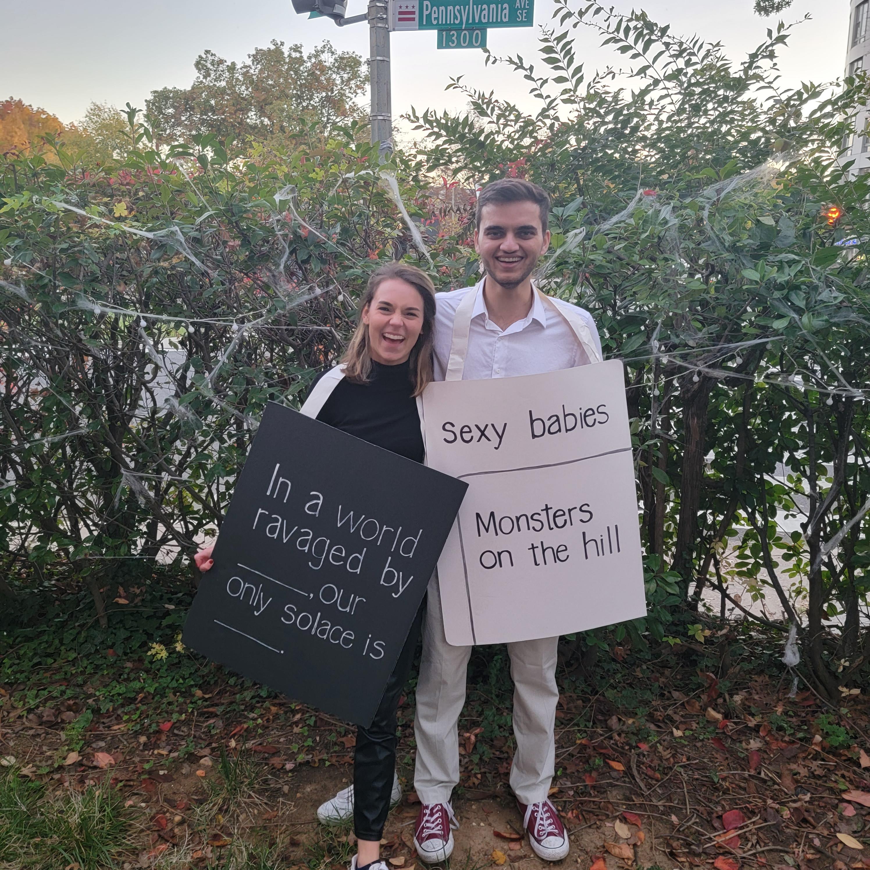 On our first Halloween together, we dressed up as Taylor Swift-themed Cards Against Humanity.