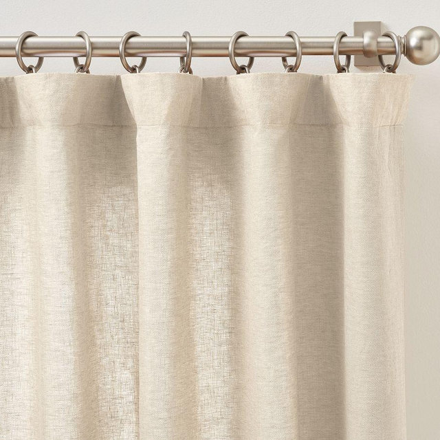 Belgian Flax Linen Light Filtering Curtain, Flax, 100" W x 108" L