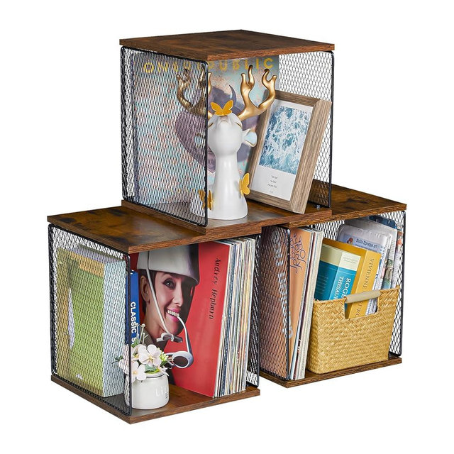 Dmevkic 3 Cube Vinyl Record Storage DIY Stackable 120-150 Records Visualize Album Storage Record Storage Crate