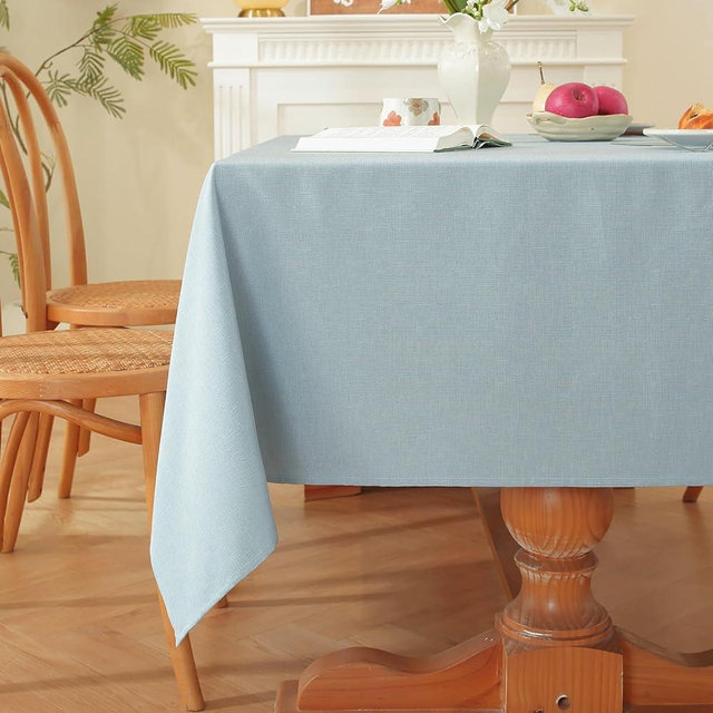 Alsoo Table Cloth Rectangle Table, 60X90 Inch Linen Textured Table Cloth Waterproof Spill-Proof TableCloths Wrinkle Free Fabric Farmhouse Table Cover for Dining Parties Buffets Holidays,Light Blue