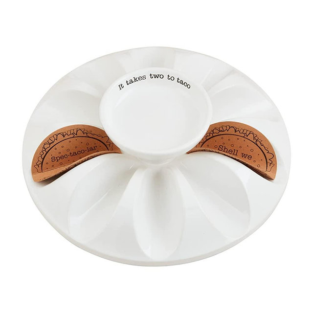 Mud Pie Circa White Integral Taco Holder, White, 3" x 12" dia