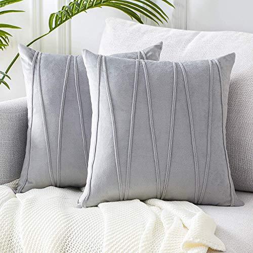 Top Finel Square Decorative Throw Pillow Cases Soft Velvet Outdoor Cushion Covers 18 X 18 for Sofa Bed, Set of 2, Grey