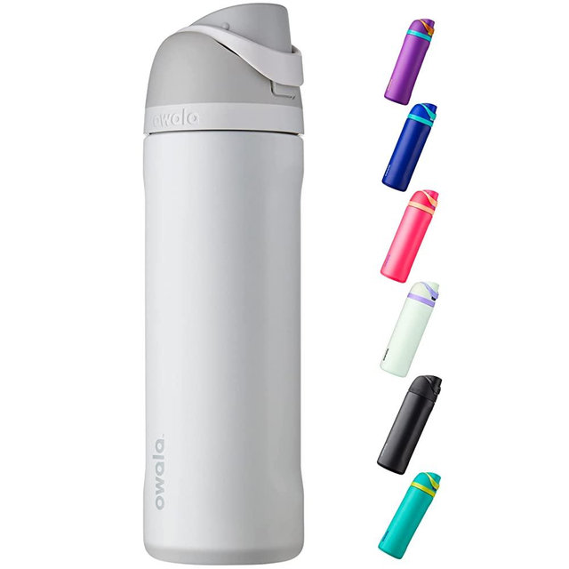 Owala FreeSip Insulated Stainless Steel Water Bottle with Straw for Sports and Travel, BPA-Free, 24-Ounce, Shy Marshmallow