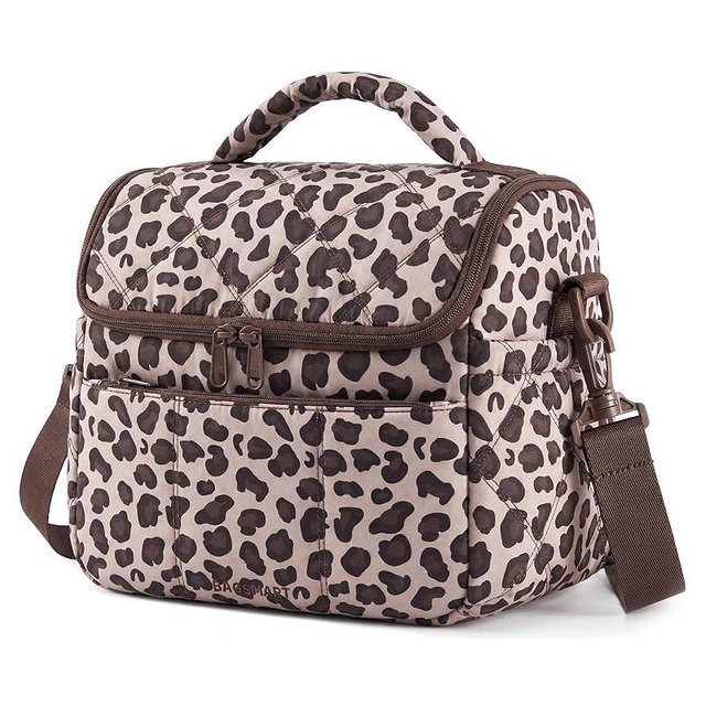 BAGSMART Insulated Lunch Bags for Women, Cute Quilted Lunch Box, Lightweight Puffy Padded Waterproof Lunch Tote, Reusable Lunch Cooler for Work Picnic Travel, Leopard