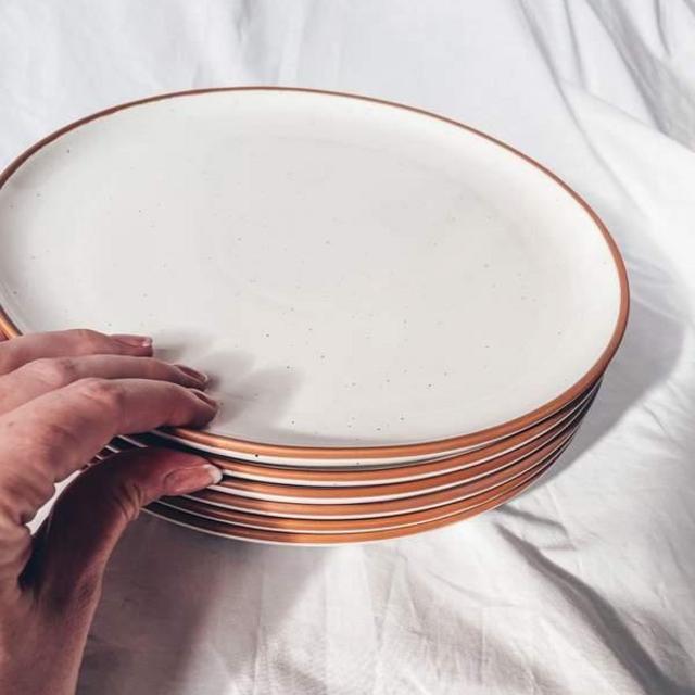Dinner Plates - Rimmed and Speckled - 10 in - Vanilla White