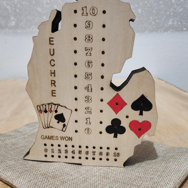 MICHIGAN Euchre Score board - laser engraved (pegs, cards and gift bag included)