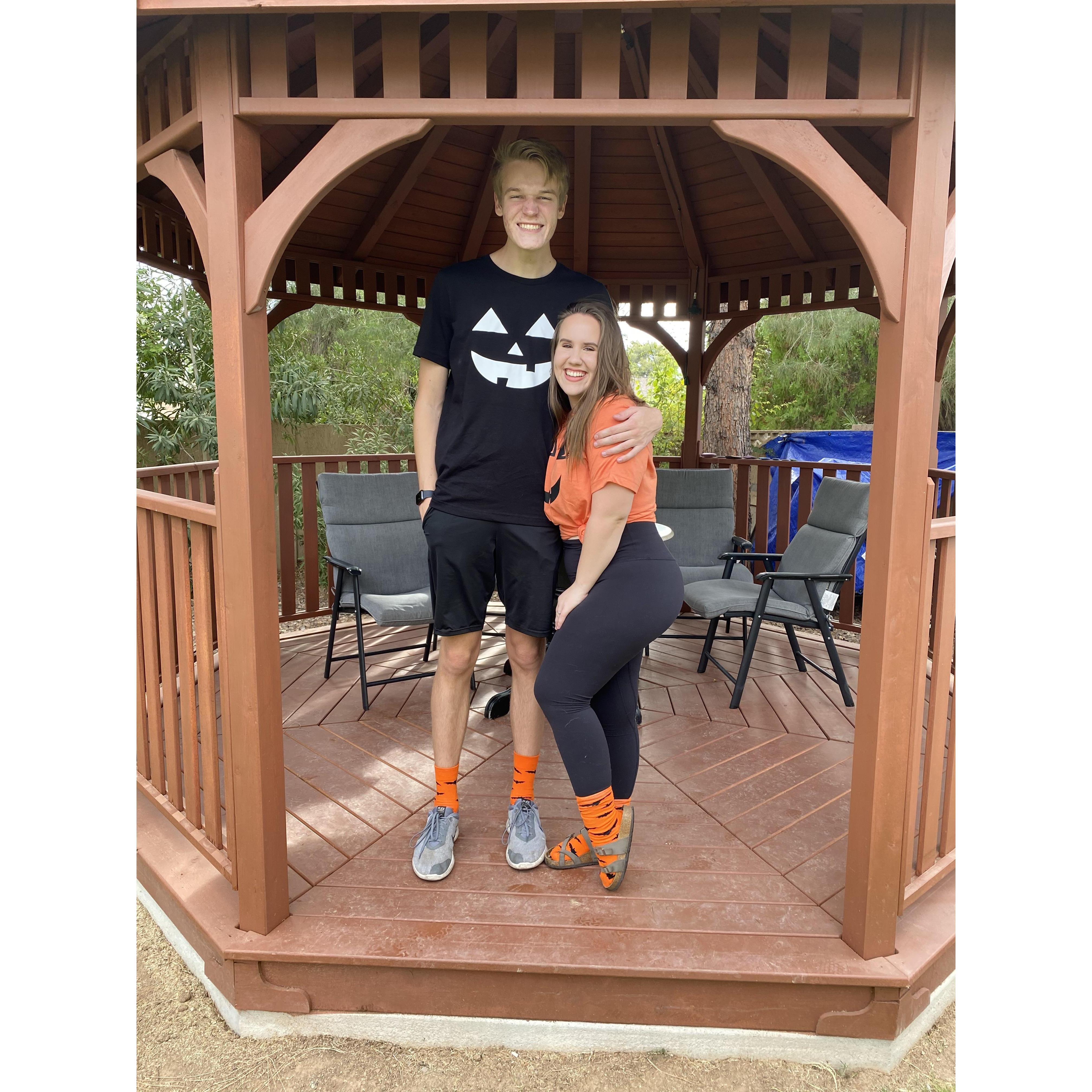 Nick and Caitlin began a tradition of buying matching shirts for Halloween!