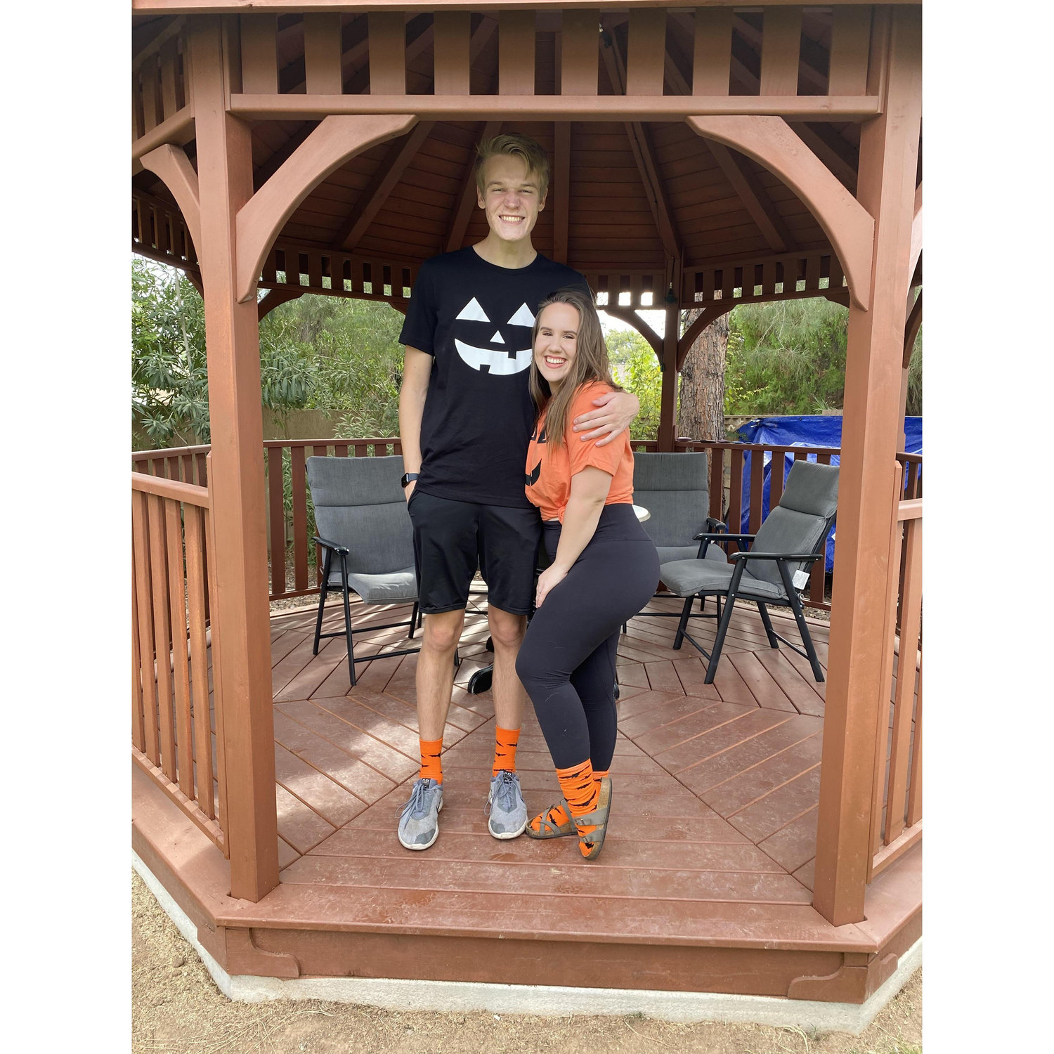 Nick and Caitlin began a tradition of buying matching shirts for Halloween!