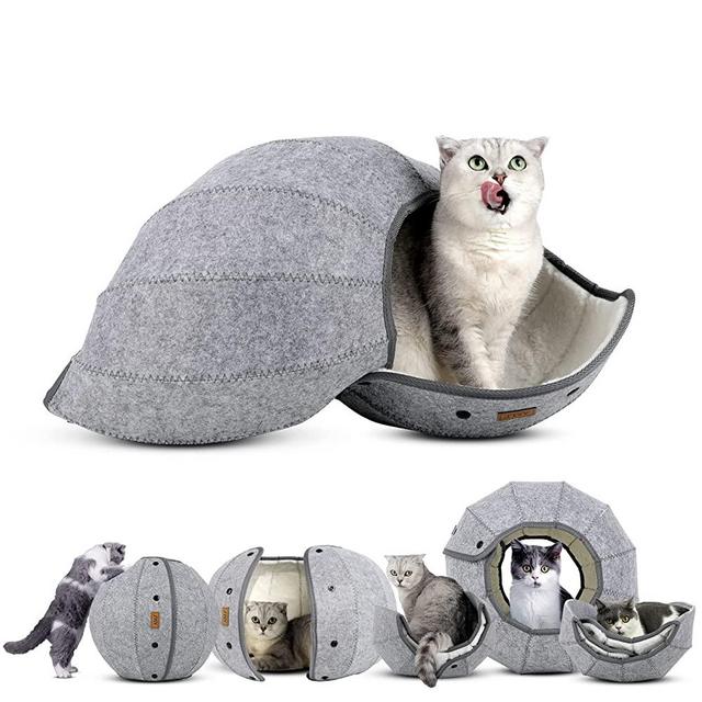 AMJ K·1 Cute Shell Cat Bed House Indoor, Cat Toys Ball Interactive - Soft Cat Cave & Foldable Pet Tunnel Tube Condos, as a Multi-Function Fun Toy Bed for Puppy Dogs & Cats