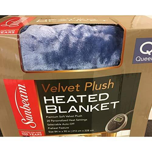 Sunbeam Queen Electric Heated Blanket Luxurious Velvet Plush with Two 20 Heat Settings Digital Controllers and Auto-off Feature - 5yr Warranty (Dusty Blue)