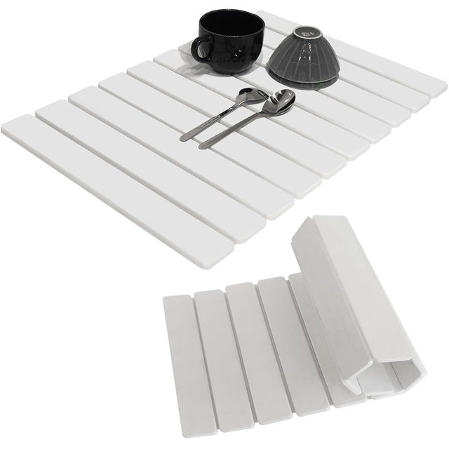 Hopegiver Stone Drying Mat for Kitchen Counter, 23.62"x15.35" Collapsible Quick Dry Dish Drying Mat, Super Absorbent Diatomaceous Earth Mat for Dishes Bottles Cups Bathroom, White with Sanding Block