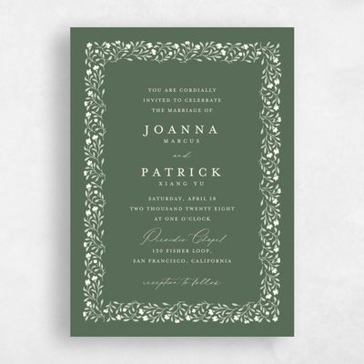 Grayed Hunter, Green Wedding Invitation - Sabine Portrait