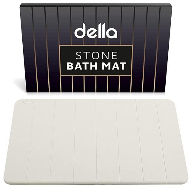 Della Premium Stone Bath Mat - Super Absorbent Diatomaceous Earth Shower Mat - Quick Drying Bathstone for Bathroom Floor - Modern Diatomite Bathmat, Water Absorbent Dish Drying Mat (Classic Gray)
