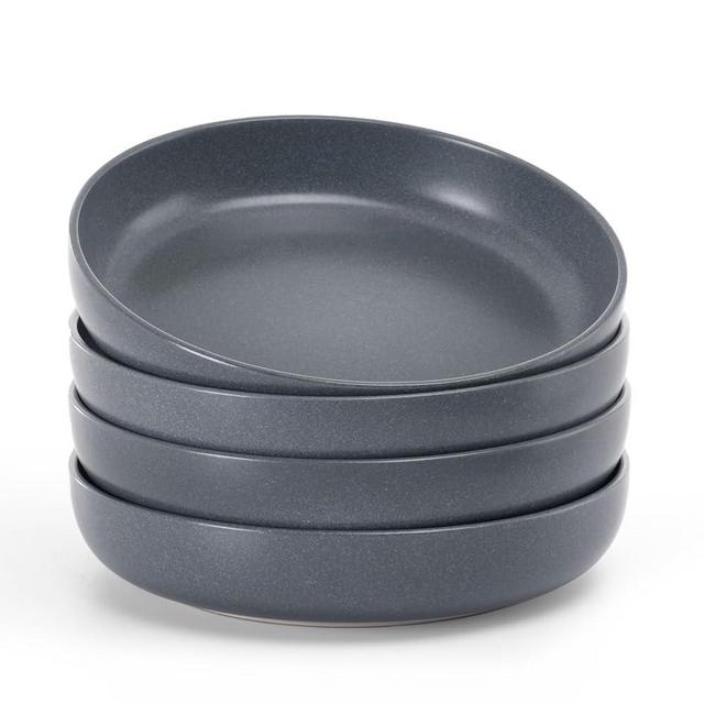 famiware Milkyway Pasta Bowls Set of 4, 8.5" Large Salad Bowls, Double Reactive Glaze, Stackable, Ideal for Housewarming, Festivals, Matte Dark Charcoal