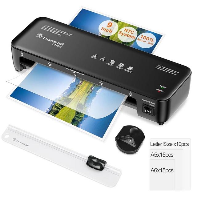 Bonsaii Laminator, 9 Inch 4 in-1 Thermal Laminator Machine with Never Jam Technology for Doc/Posters/Photo, Personal Laminator with 40 Laminting Sheets, Convenient for Office School Home Business