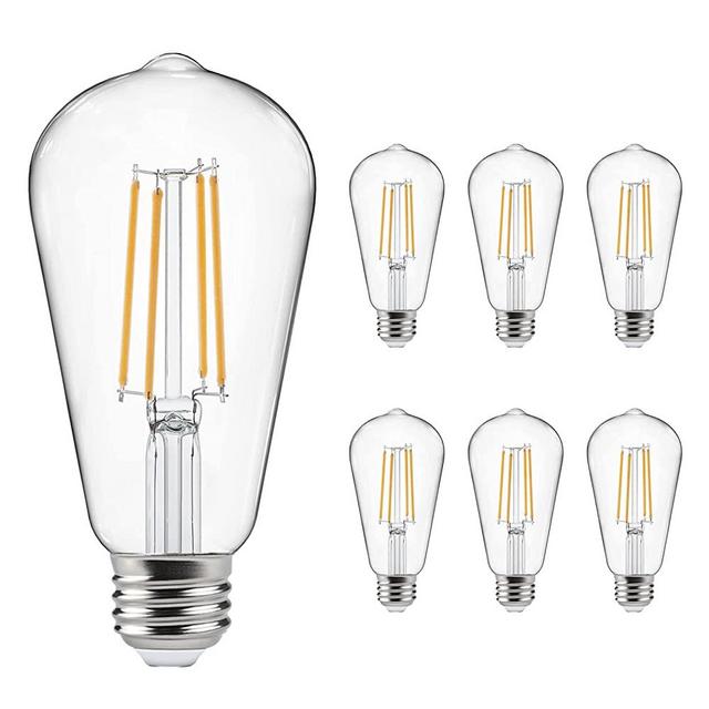 Ascher Vintage LED Edison Bulbs 60 Watt Equivalent, Eye Protection Led Bulb with 95+ CRI, Bright Warm White 2700K, Non-Dimmable, ST58 Antique LED Filament Bulbs, E26 Medium Base, Pack of 6