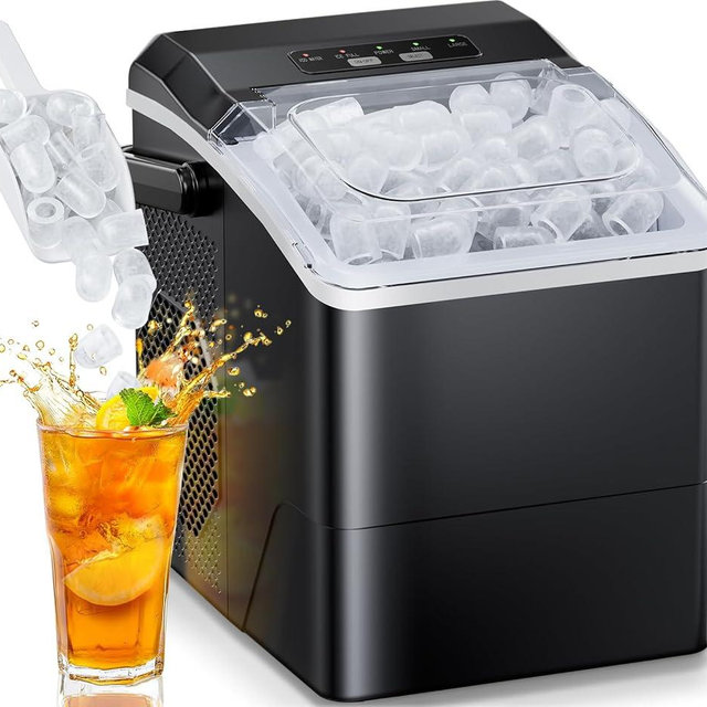 HOMEZAY Ice Maker Countertop, 9 Cubes Ready in 6 Mins, 26 lbs per Day, Ice Machine with 2 Ice Sizes and Self-Cleaning, Portable Ice Maker with Handle for Home, Kitchen, Camping, RV, Office, Black