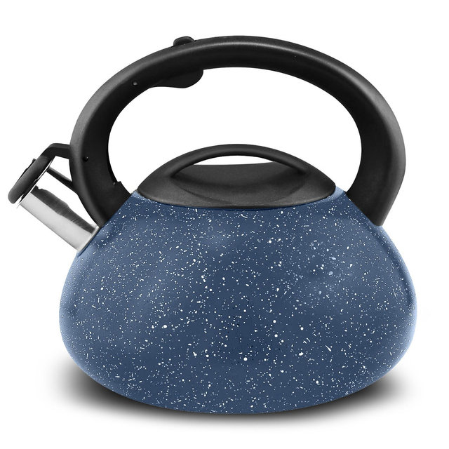 Stainless Steel Whistling Tea Kettle, 2.4qt Fast Boil Tea Pot with Heat Resistant Handle, Tapered Marble Finish, Durable Stovetop & Gas Tea Kettles