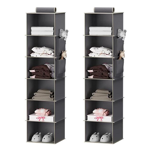 YOUDENOVA Hanging Closet Organizer, 6-Shelf Closet Hanging Storage Shelves, 2 Packs, Grey