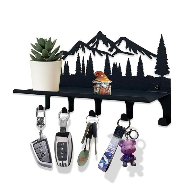 Key Holder for Wall | Metal Decorative Wall Mounted Mountain Key and Mail Holder with Shelf | 2 in 1 Key Hooks for Entryway, Front Door, Hallway, Kitchen, and Office | Key Organizer and Key Rack