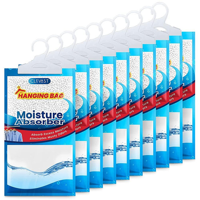 CLEVAST Moisture Absorbers Packets 10 Pack, Dehumidifier Bags for Closet, Hanging Humidity Absorber in Wardrobes, Bedrooms, Bathrooms(230g/pack)