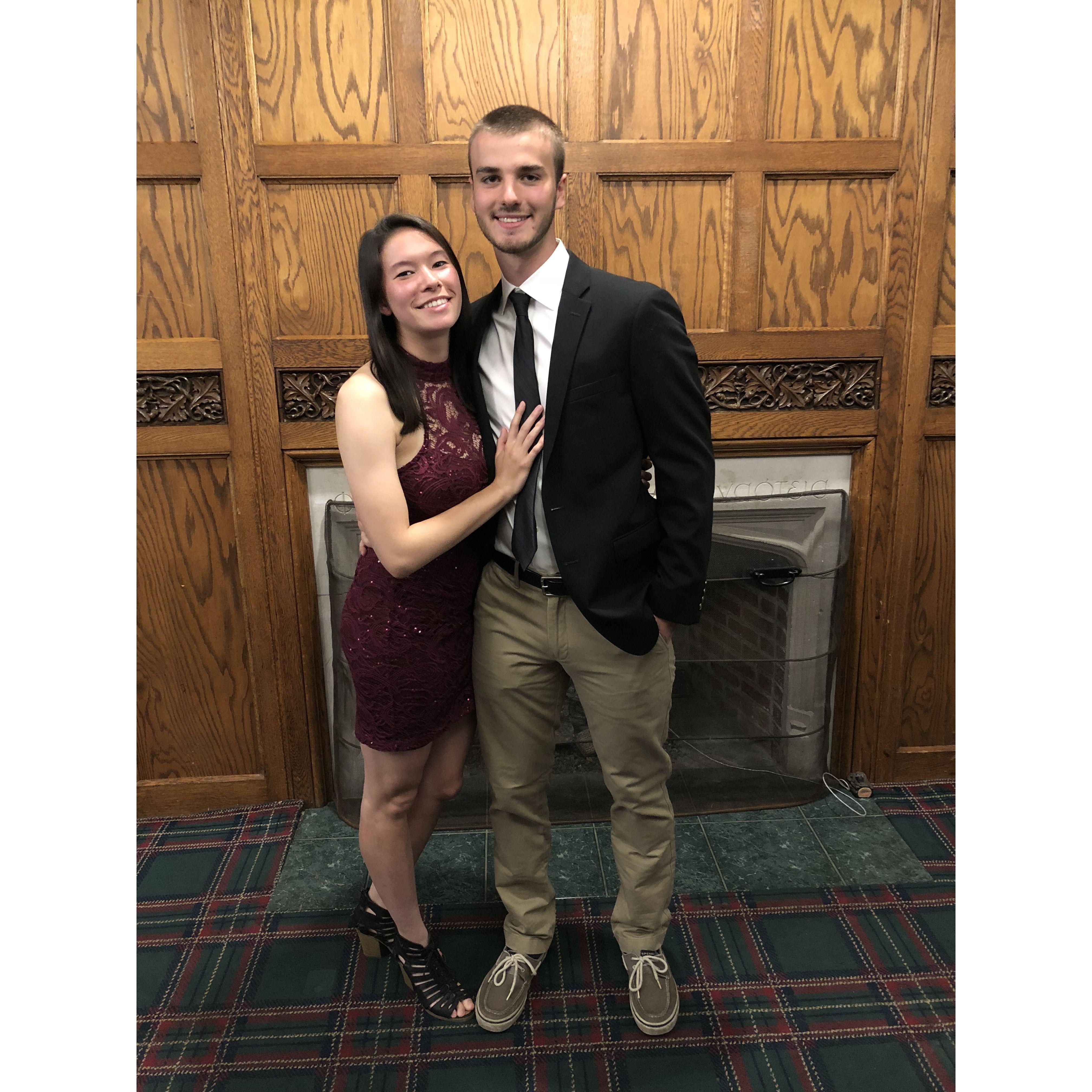 Sophomore year frisbee formal! The picture taken in House 104- our sophomore year housing.