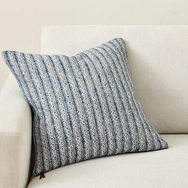 Rea Textured Pillow Cover, 20", Indigo/Ivory