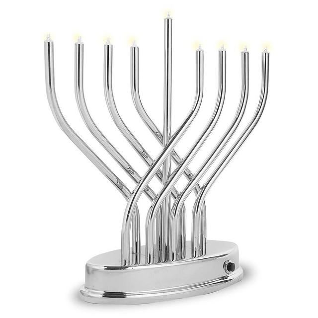 Aviv Judaica Traditional Hanukkah Electric Menorah Low Voltage Hanukkiah with LED Bulbs Contemporary Metal Electronic Chanukiah Battery Powered Chanukah Lights