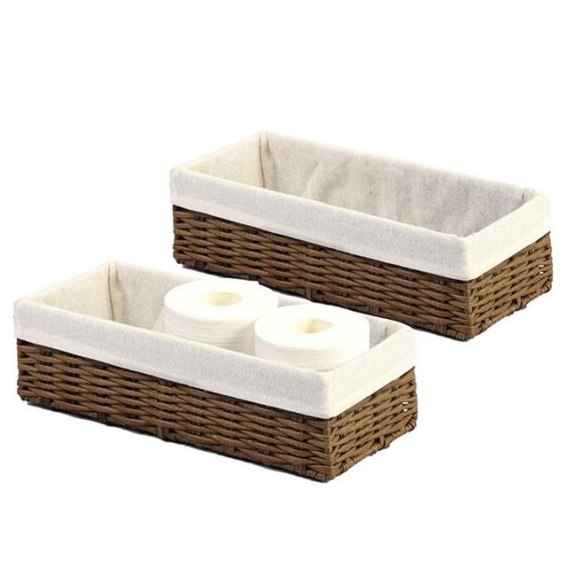 HOSROOME Bathroom Storage Organizer Basket Bin Toilet Paper Basket Storage Basket for Toilet Tank Top Decorative Basket for Closet, Bedroom, Bathroom, Entryway, Office（Set of 2,Brown
