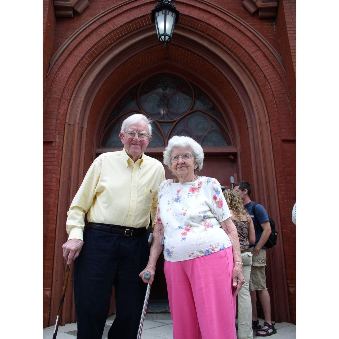 Calvary Baptist Church is the location of the ceremony. Lara's grandparents, John and Helen Fetzer, outside the steps of Calvary Baptist Church, where they were married, on their 60th anniversary.