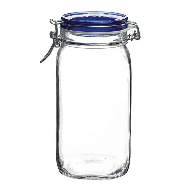 Bormioli Rocco Fido Square Jaw with Blue Lid, 50-3/4-Ounce