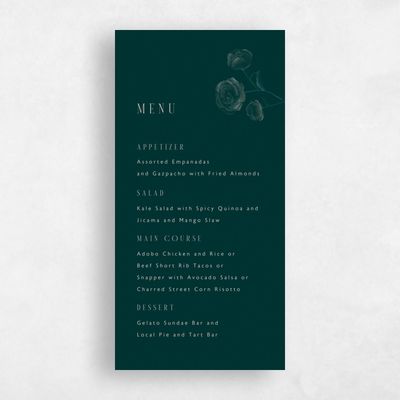 Dark Emerald, Green Wedding Menu - Lorelei