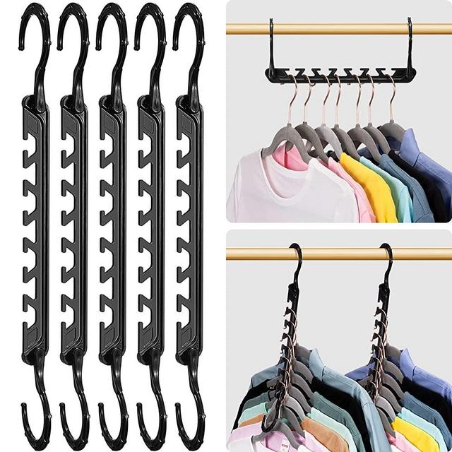 HOUSE DAY Closet Organizers and Storage, 20 Pack Magic Hangers Space Saving, Upgraded Sturdy Space Saver Multi Collapsible Hanger with 7 Slots for Wardrobe Closet, College Dorm Room Essentials - Black
