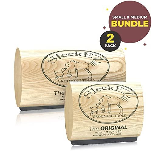 SleekEZ Original Deshedding Grooming Tool for Dogs, Cats & Horses - Undercoat Brush for Short & Long Hair - Painlessly Remove 95% of Loose Hair, Fur & Dirt - Easy to Clean - USA Made - (Bundle)