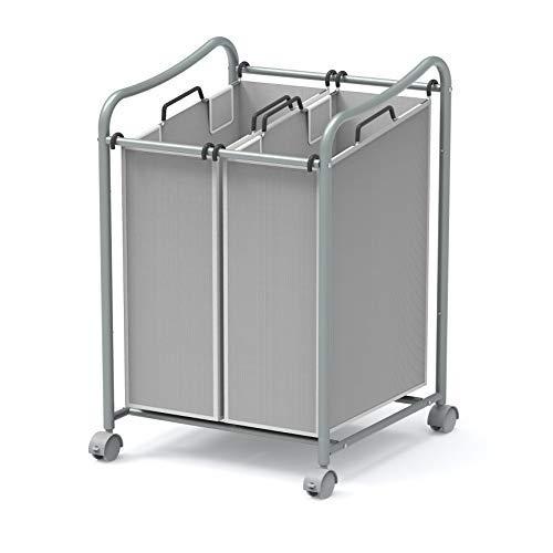 Simple Houseware 2-Bag Heavy Duty Rolling Laundry Sorter Cart, Silver