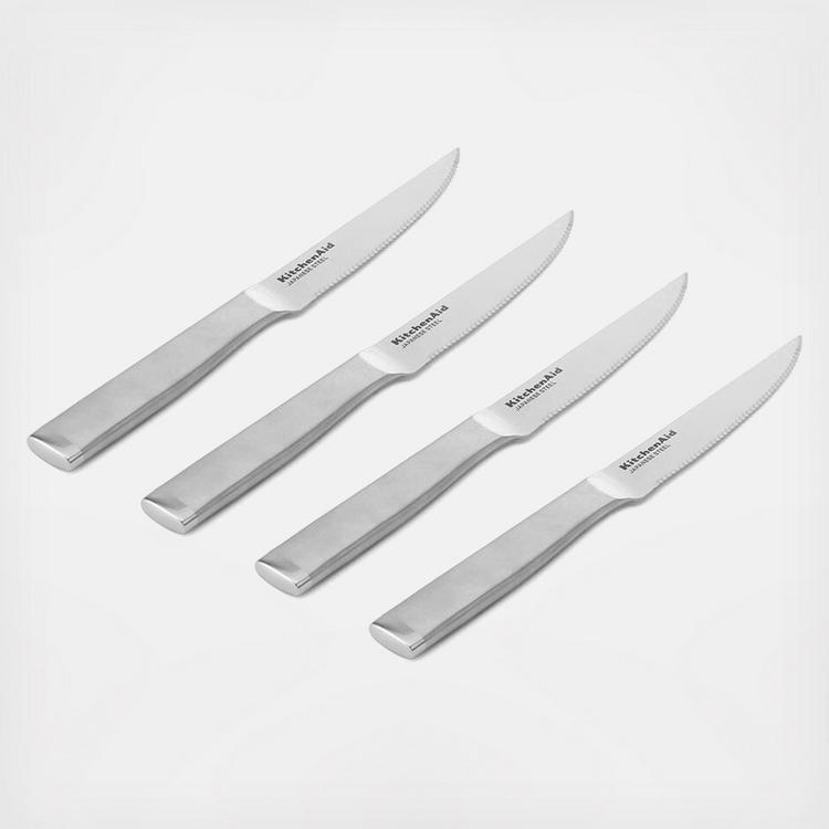 KITCHENAID 4 PIECE STEAK SET SERRATED KNIFE HIGH- CARBON JAPANESE STEEL  BLADES
